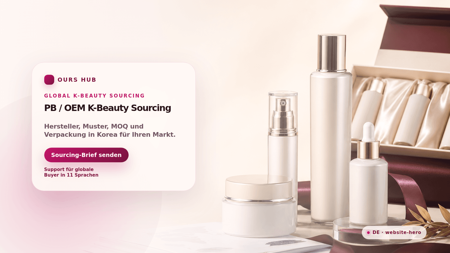 Advertising-style hero visual for private label OEM K-beauty sourcing