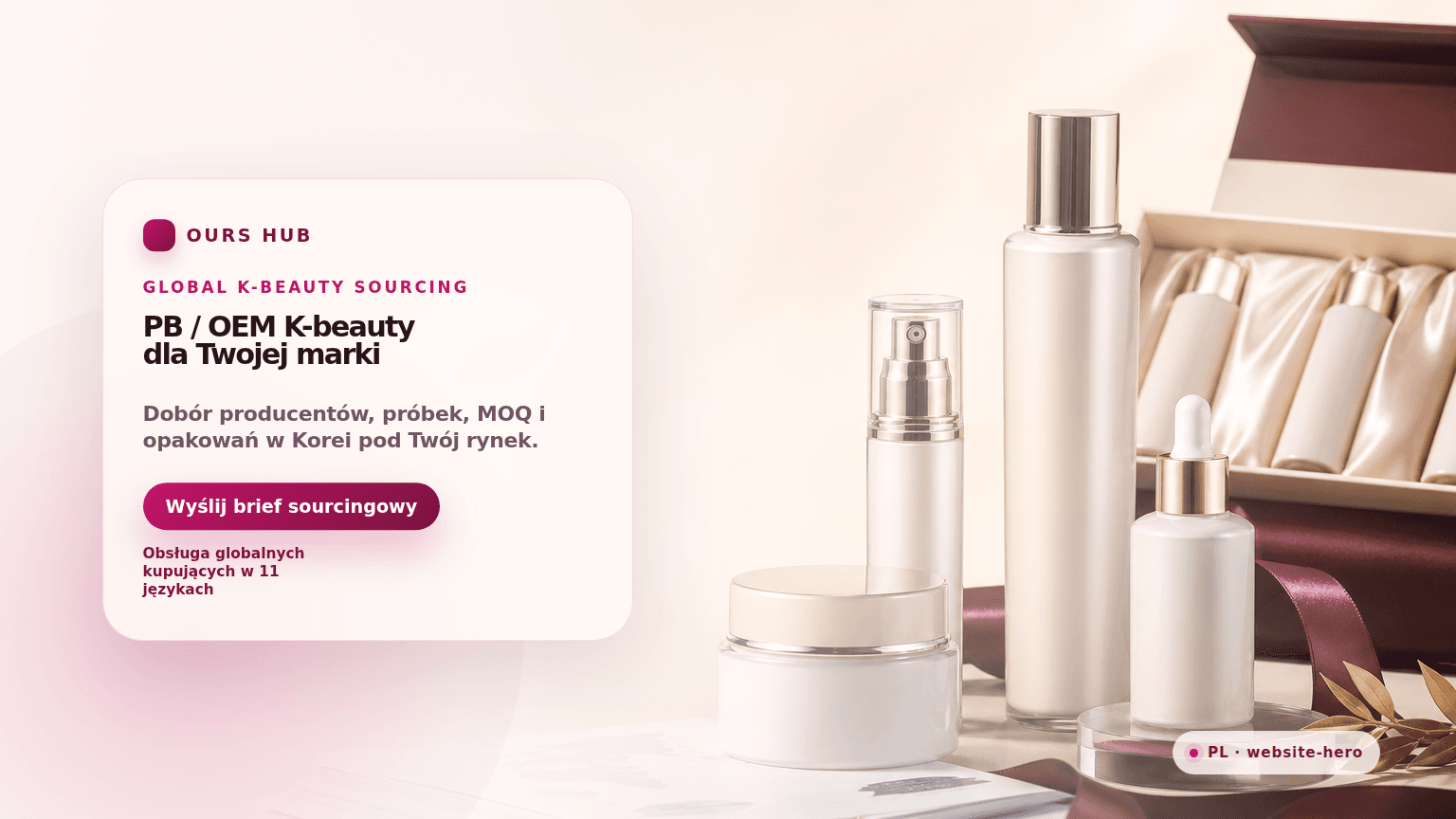 Advertising-style hero visual for private label OEM K-beauty sourcing